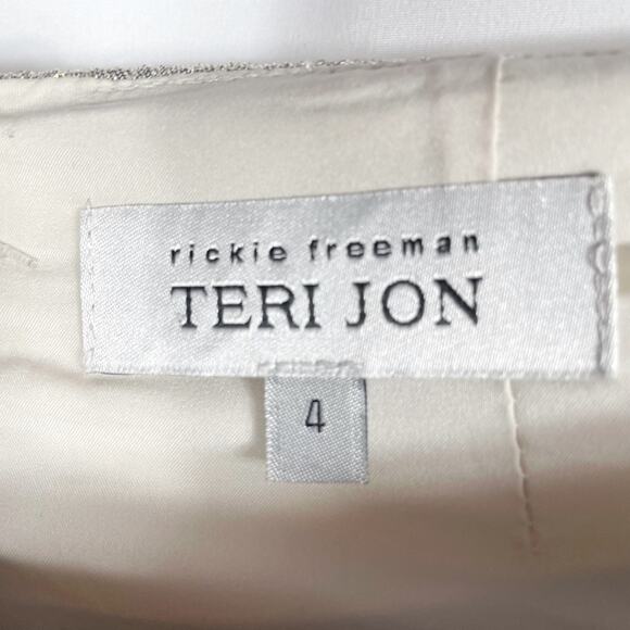 Teri Jon Peplum Cocktail Dress Gold Metallic Ruffle Knee Length Sheath Sz 4 - Picture 9 of 11